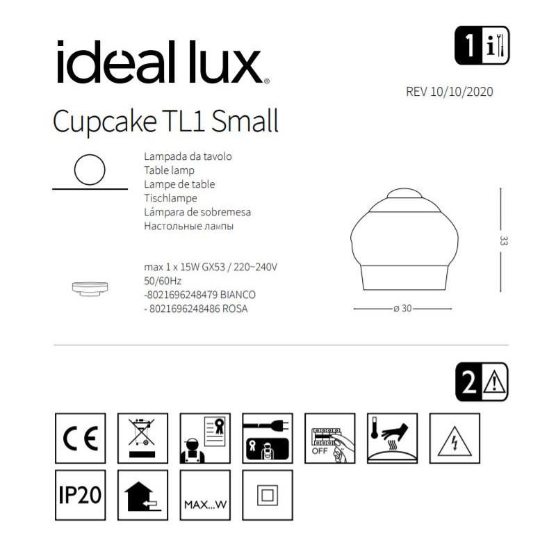 Lampe à poser CUPCAKE TL1 PETIT GX53 - blanc 