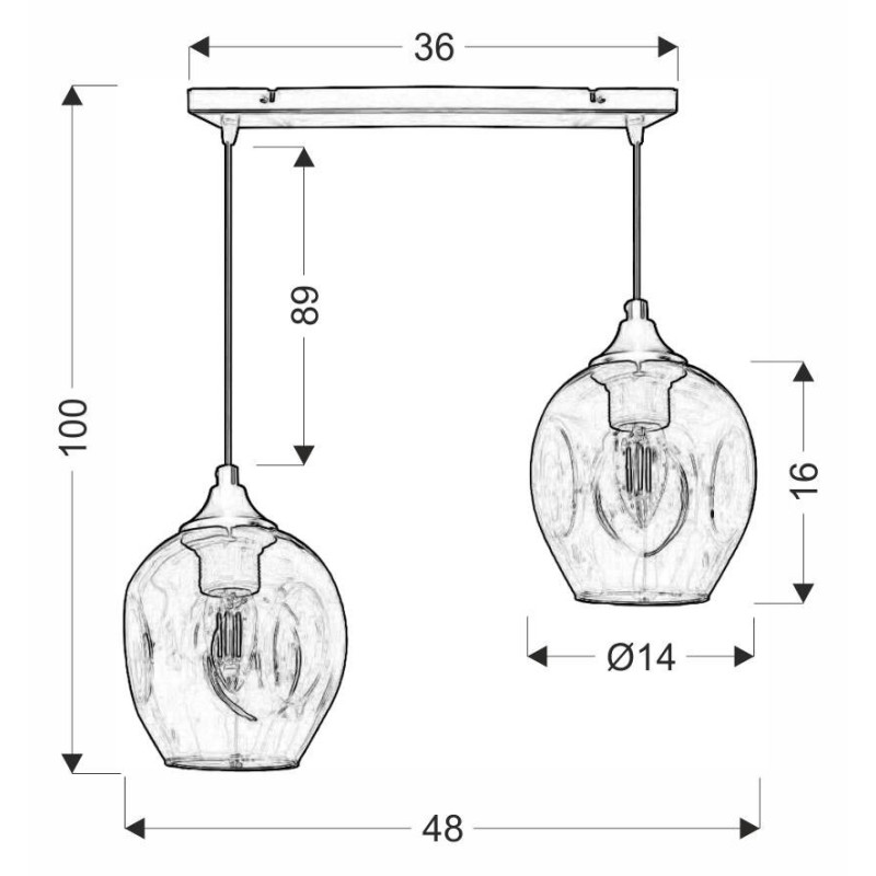 Suspension design ASPA 2xE27 - noir / ambre