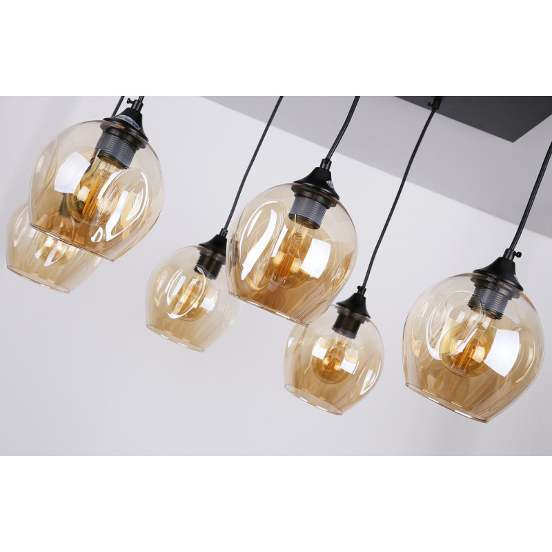 Suspension luminaire design ASPA 6xE27 - noir / ambre