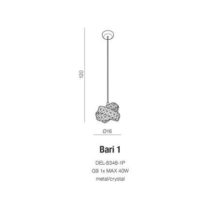 Lampe suspendue BARI 1 G9 40W chromé Cristal