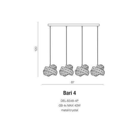 Lampe suspendue BARI 4 G9 4x40W chromé Cristal