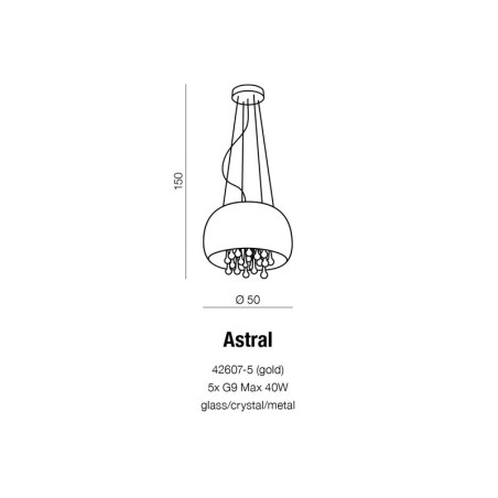 Lampe suspendue ASTRAL 5xG9 - or Cristal