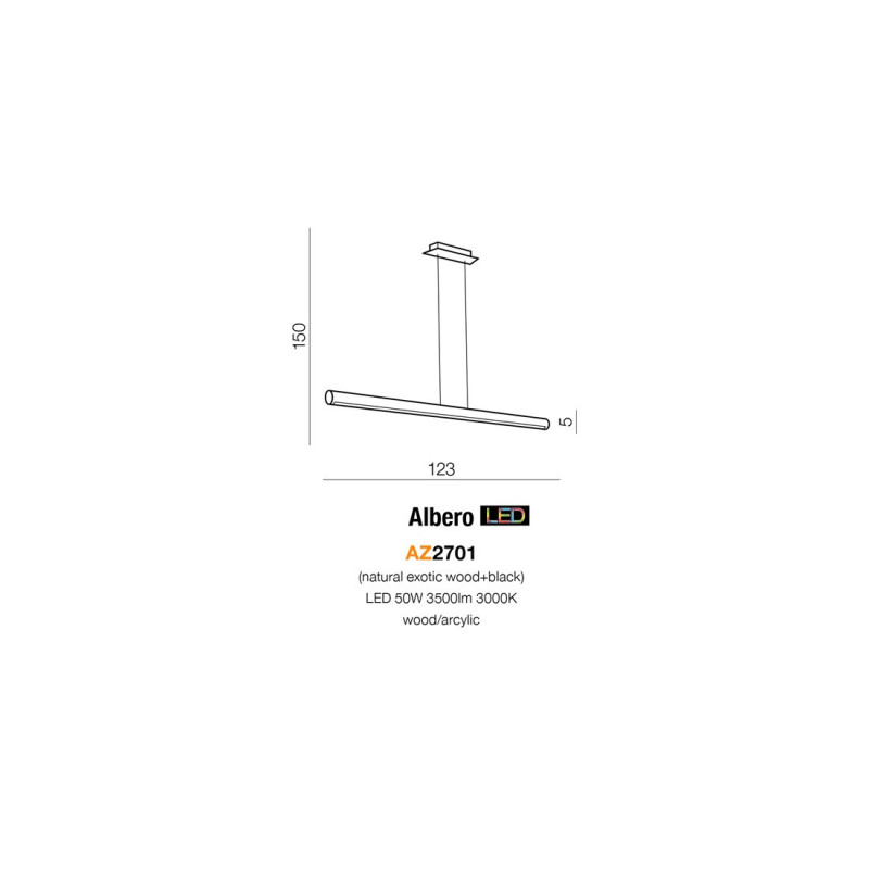 Luminaire Design suspendue ALBERO WOOD LED 50W 3000K - bois