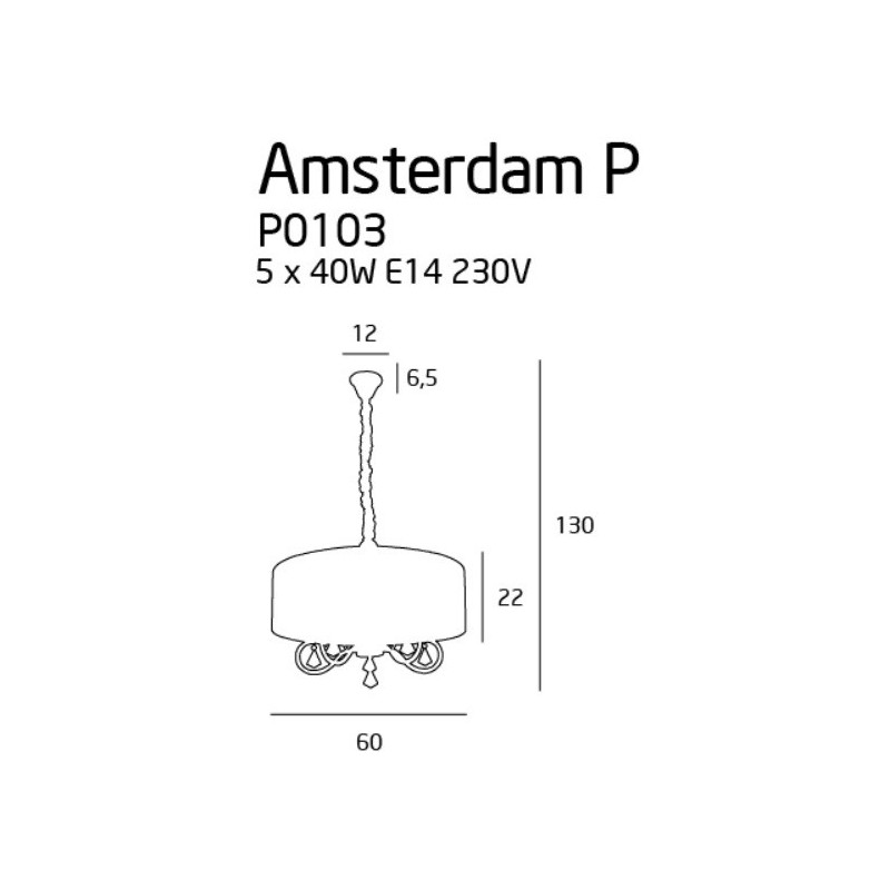 Lampe suspendue AMSTERDAM 5xE14 - chrome / écru Cristal