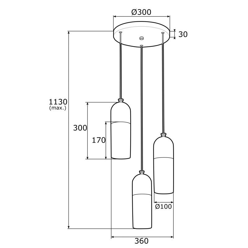 Suspension design BURGOS 3xE27 - chrome / opale