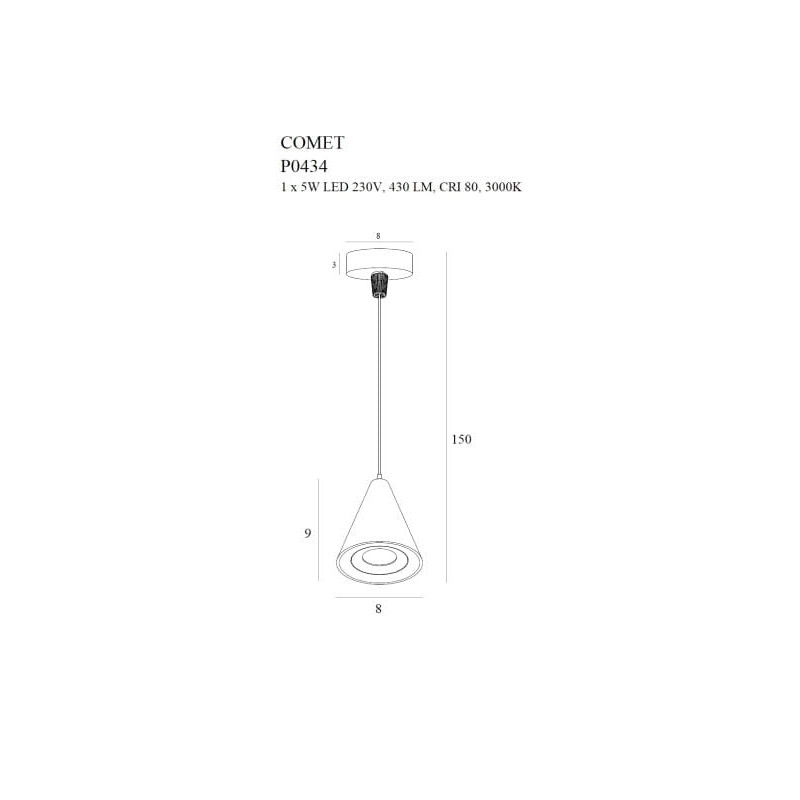 Lampe Design suspendue COMET BELL LED 5W 3000K - noir