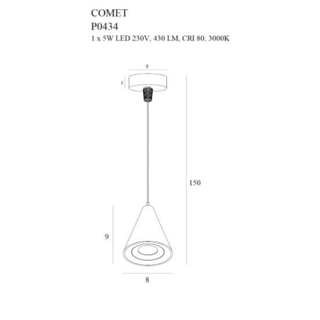Lampe Design suspendue COMET BELL LED 5W 3000K - noir