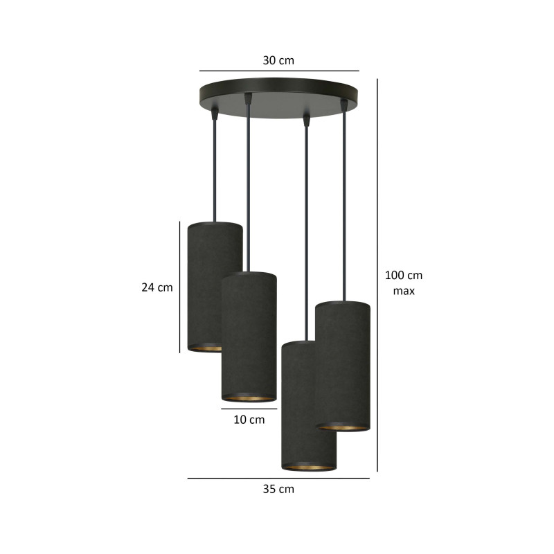 Suspension luminaire design BENTE 4 BL PREMIUM NOIR Ø35 4xE27 - noir