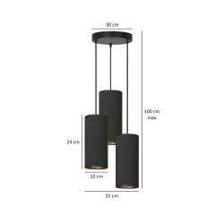 Lampe Suspendue design BENTE 3 BL PREMIUM NOIR Ø35 3xE27 - noir