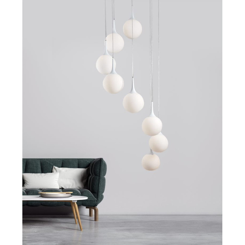 Suspension luminaire design BOLLE 8xE27 - blanc