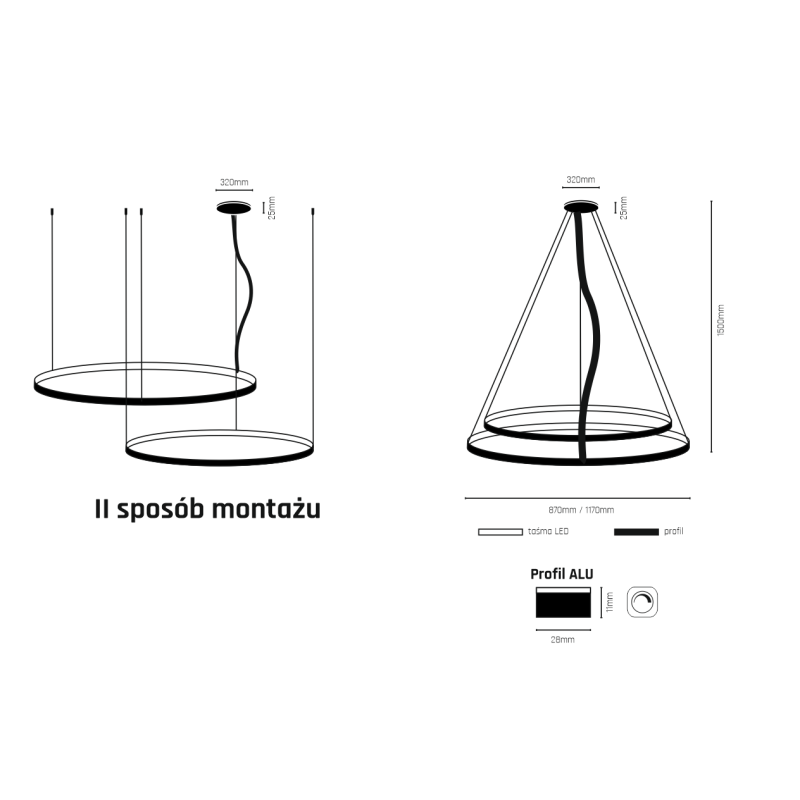 Lampe Design suspendue AGARI MULTI LED 127W 3000K CRI90 - noir