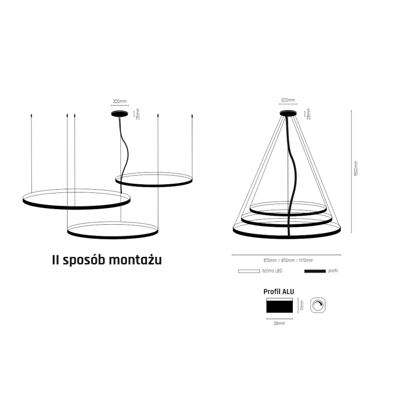 Lampe Design suspendue AGARI MULTI LED 165W 3000K CRI90 - noir