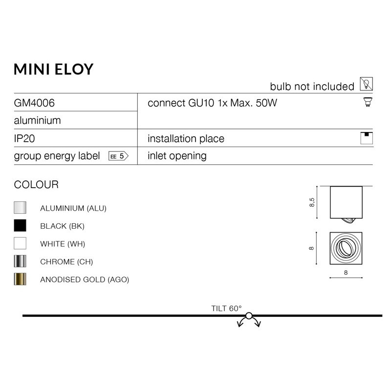 Downlight NT orientable MINI ELOY GU10 IP20 - alu 