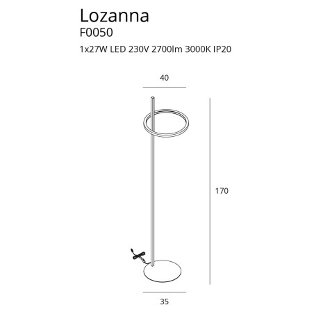 Lampadaire LOZANNA LED 27W 3000K - or 