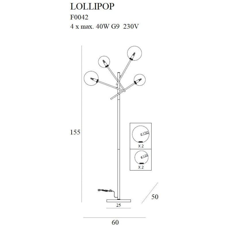 Lampadaire LOLLIPOP 4xG9 - or 