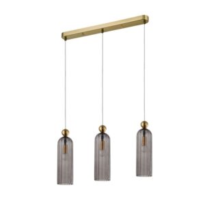 Le produit s'intitule: "Suspension PIEGA 3 3xE14 - doré/fumé