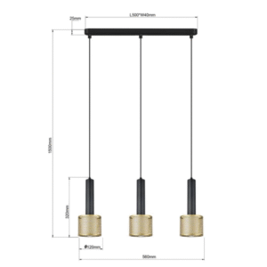Le titre du produit en français est : "Lustre AMO 3xE27 - noir/doré
