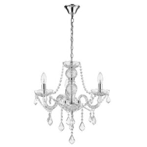 Le titre du produit traduit en français est : "Lustre CRISTALLO 3 3xE14 - chrome/transparent