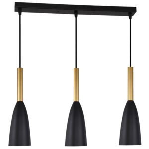 Le titre du produit traduit en français est : "Suspension SOLIN à barre 3xE27 noir/or