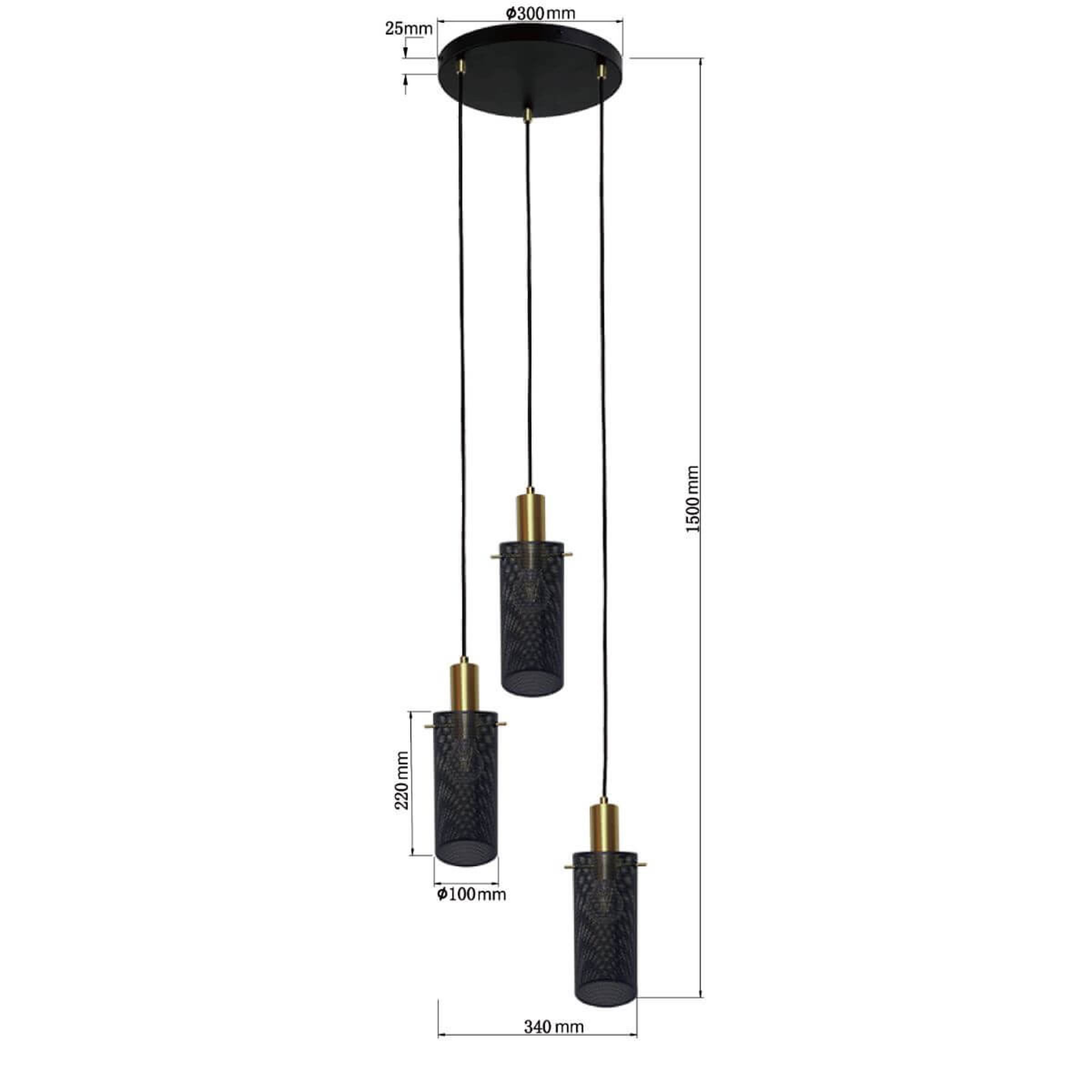 Suspension TIRANA 3xE27 - noir/doré Suspension TIRANA 3xE27 - noir/doré