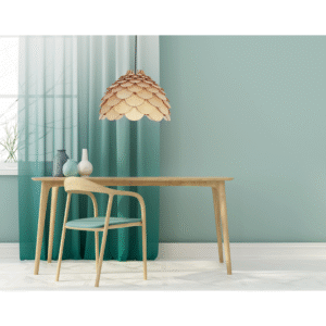 The translation of the product title "Lampa wisząca BURGO duża E27 - drewno" into French is: "Suspension BURGO grande E27 - bois