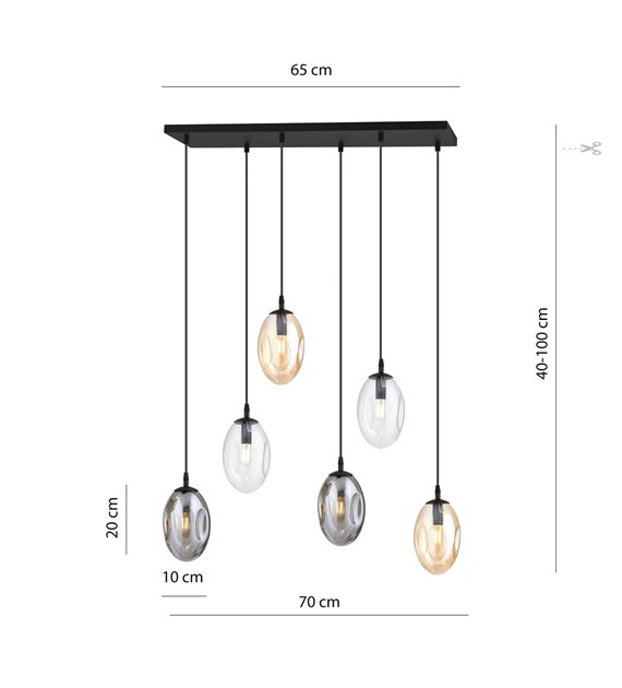 Plafonnier ASTRAL 6 sources, design aérodynamique, origine Pologne ASTRAL 6 BL MIX