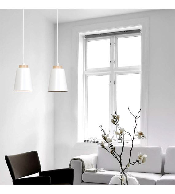 Luminaire suspendue BOLERO 2 blanc nordique bois, fabriqué en Pologne BOLERO 2 BLANC