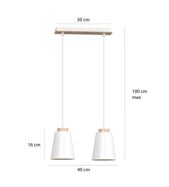 Luminaire suspendue BOLERO 2 blanc nordique bois, fabriqué en Pologne BOLERO 2 BLANC