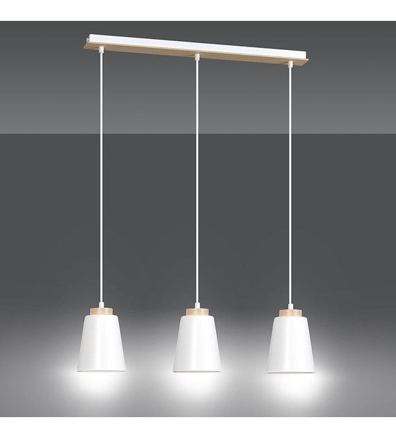 BOLERO 3 Blanc – Luminaire suspendue scandinave bois, 3 lumières BOLERO 3 BLANC