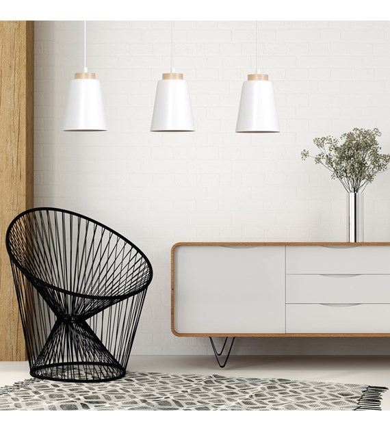 BOLERO 3 Blanc – Luminaire suspendue scandinave bois, 3 lumières BOLERO 3 BLANC