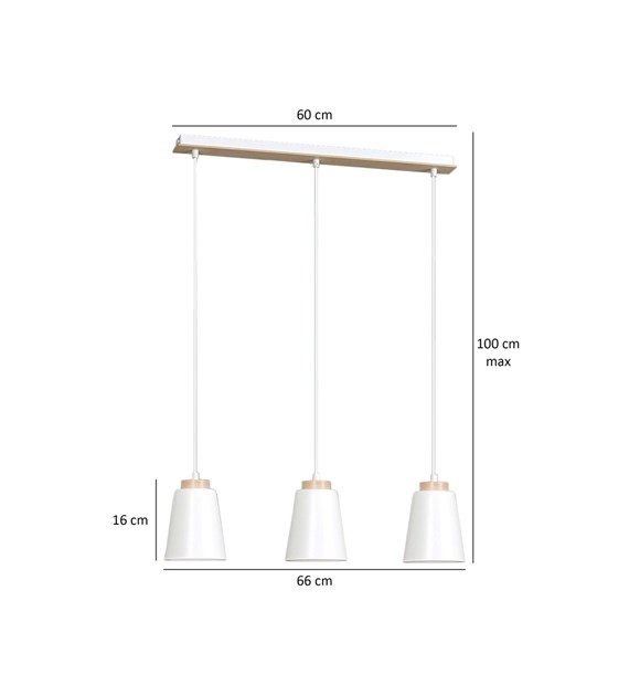 BOLERO 3 Blanc – Luminaire suspendue scandinave bois, 3 lumières BOLERO 3 BLANC