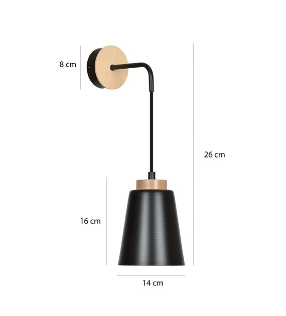 Applique murale BOLERO K1 noir, détails en bois, fabrication polonaise BOLERO K1 NOIR