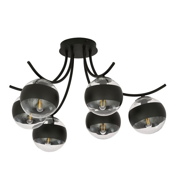 Plafonnier Boston 6 Noir Rayé — design moderne, abat-jour verre BOSTON 6 NOIR/RAYÉ