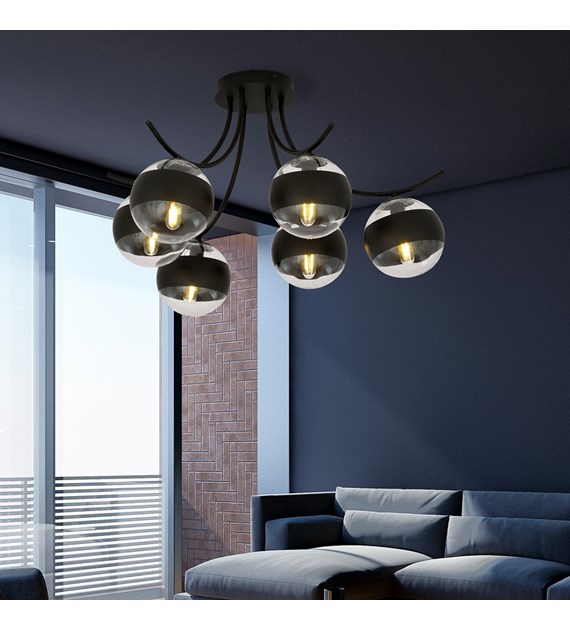 Plafonnier Boston 6 Noir Rayé — design moderne, abat-jour verre BOSTON 6 NOIR/RAYÉ