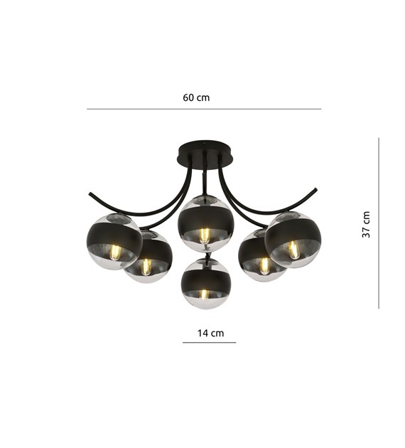 Plafonnier Boston 6 Noir Rayé — design moderne, abat-jour verre BOSTON 6 NOIR/RAYÉ