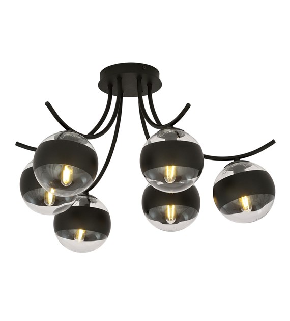Plafonnier Boston 6 Noir Rayé — design moderne, abat-jour verre BOSTON 6 NOIR/RAYÉ