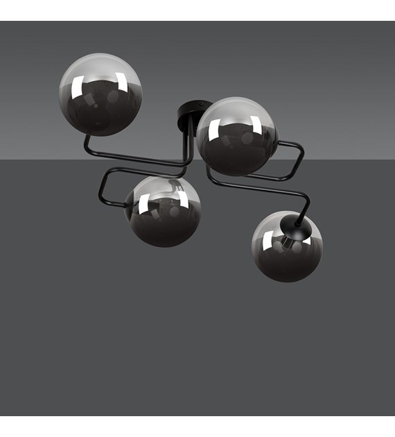 Plafonnier BRENDI 4 lampes Graphite - abat-jours en verre polonais BRENDI 4 BL GRAPHITE