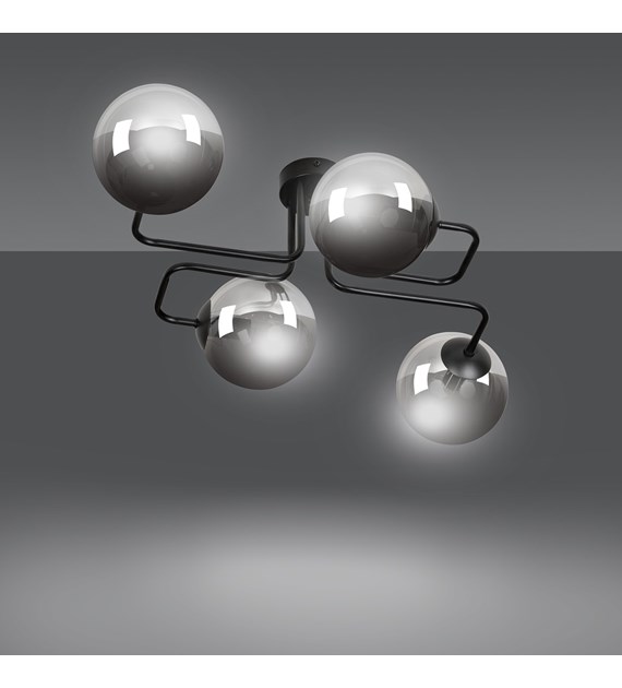 Plafonnier BRENDI 4 lampes Graphite - abat-jours en verre polonais BRENDI 4 BL GRAPHITE