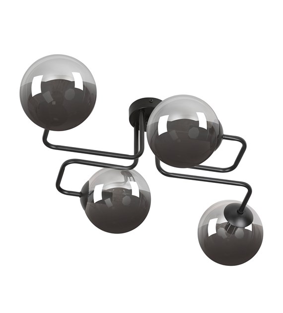 Plafonnier BRENDI 4 lampes Graphite - abat-jours en verre polonais BRENDI 4 BL GRAPHITE