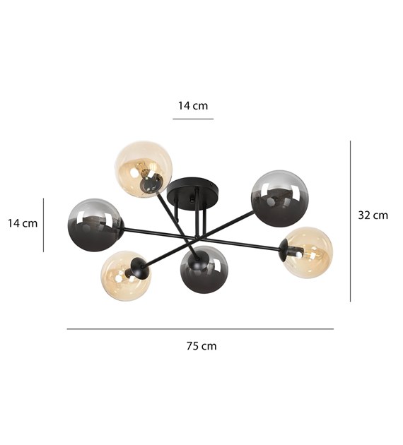 BRENDI Plafonnier design 6 sources lumineuses – minimaliste BRENDI 6B BL MIX 3