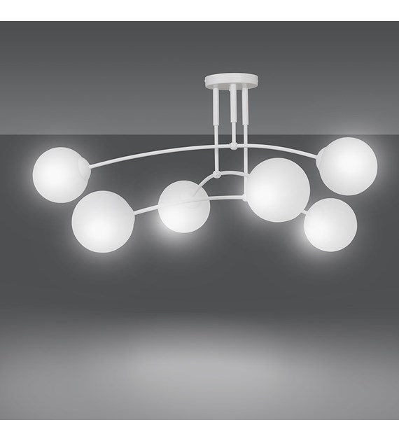 Plafonnier PREGOS 6 blancs abat-jour laiteux, design minimaliste CLOUS 6 BLANCS