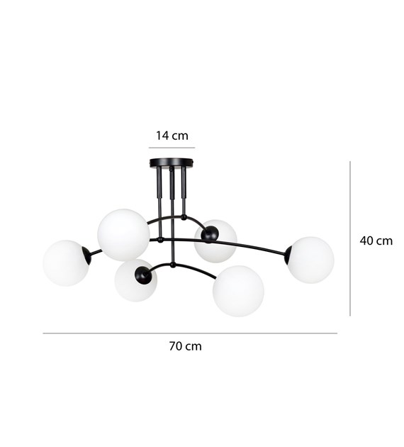 Plafonnier PREGOS 6 blancs abat-jour laiteux, design minimaliste CLOUS 6 BLANCS