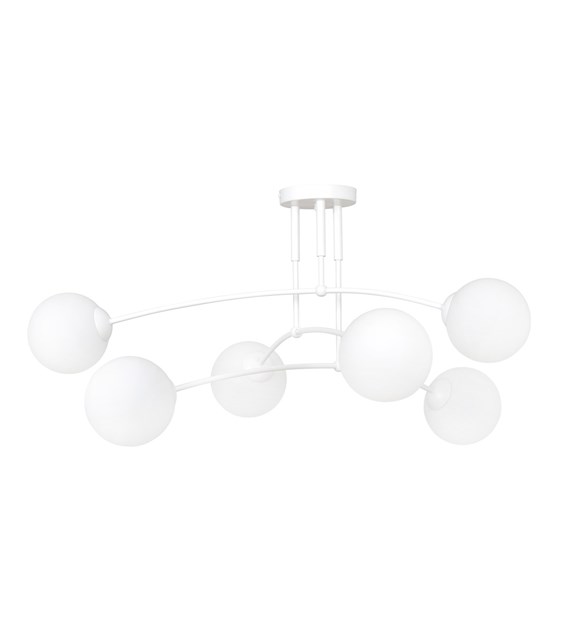 Plafonnier PREGOS 6 blancs abat-jour laiteux, design minimaliste CLOUS 6 BLANCS