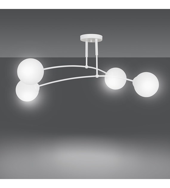 Plafonnier PREGOS 4 Blancs - abat-jour opalescent, design minimal Clous PREGOS 4 Blancs