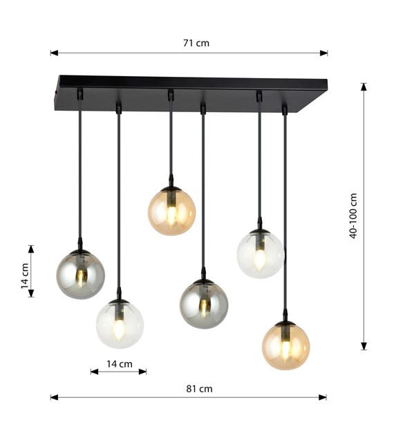 Lampe suspendue COSMO 6 – design intemporel, verre tendance COSMO 6 BL MIX1