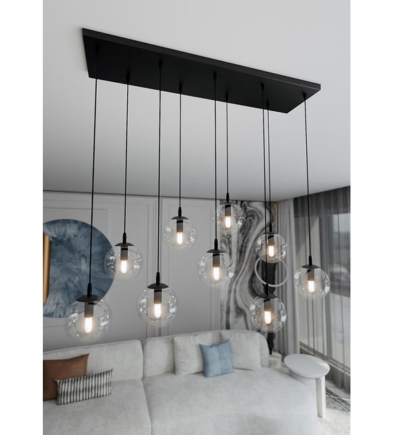 Lampe suspendue COSMO 9, verre transparent, fabrication polonaise COSMO 9 BL TRANSPARENT