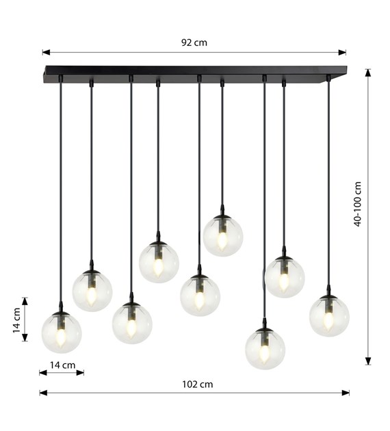 Lampe suspendue COSMO 9, verre transparent, fabrication polonaise COSMO 9 BL TRANSPARENT