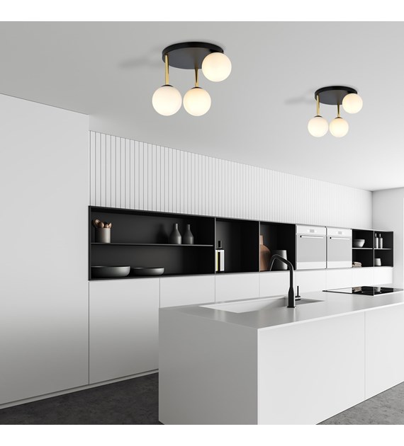 Plafonnier Dolce doré 3 ou 4 sources lumineuses pour plafonds bas DOLCE 3 BL OPAL