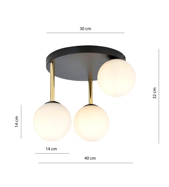 Plafonnier Dolce doré 3 ou 4 sources lumineuses pour plafonds bas DOLCE 3 BL OPAL