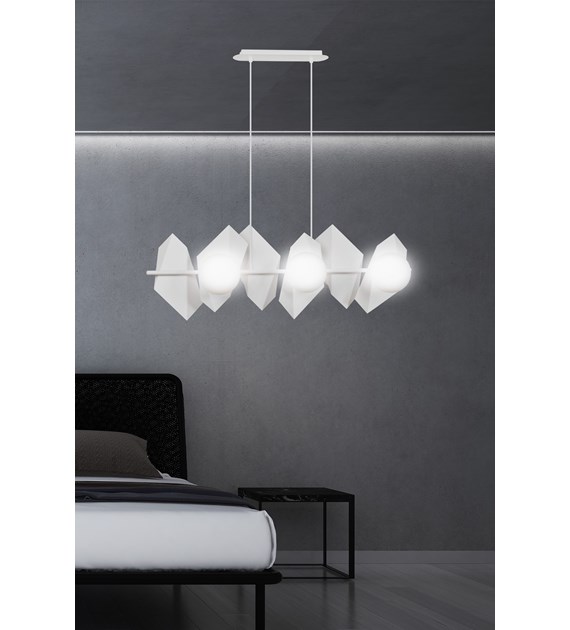 Lampe suspendue DRIFTON 6 feux blanche, géométrie aérienne élégante DRIFTON 6 BLANC